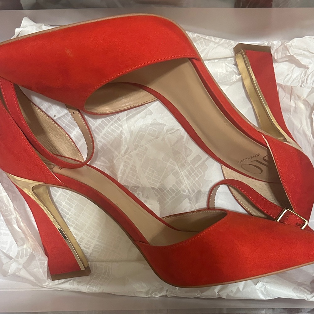 Jennifer Lopez Red and Gold Heels